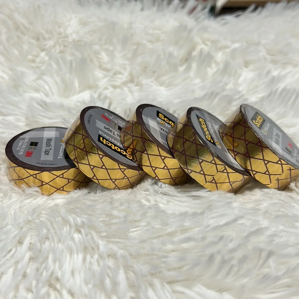 🩶5/$30 Scotch Expressions 3M Washi Tape - Five Rolls of Gold with Burgundy NEW